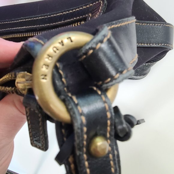 Vintage Black Ralph Lauren 'Lauren' Cotton & Leather Crossbody Bag - Picture 15 of 16